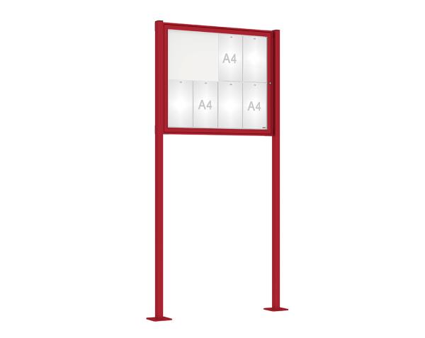 Schaukasten Tradition mit Pfosten Farbe:RAL 3004|Abmessungen:8 A4 - B 980 x H 830 mm - Flügeltür|Pfosten:Pfosten-Set auf Bodenplatten