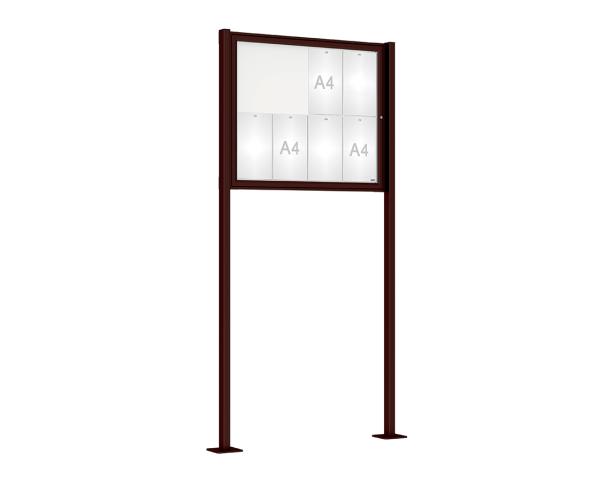Schaukasten Tradition mit Pfosten Farbe:RAL 8017|Abmessungen:8 A4 - B 980 x H 830 mm - Flügeltür|Pfosten:Pfosten-Set auf Bodenplatten