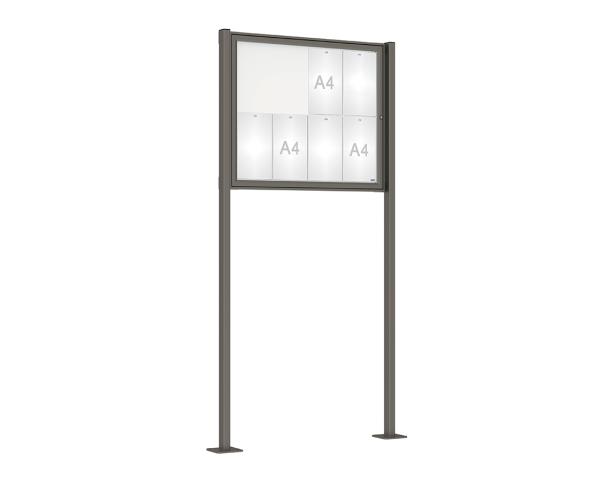 Schaukasten Tradition mit Pfosten Farbe:Procity grau|Abmessungen:8 A4 - B 980 x H 830 mm - Flügeltür|Pfosten:Pfosten-Set auf Bodenplatten