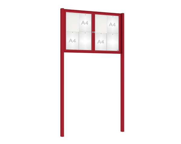 Schaukasten Tradition mit Pfosten Farbe:RAL 3004|Abmessungen:8 A4 - B 1200 x H 750 mm - 2-flügellig|Pfosten:Pfosten-Set zum Einbetonieren