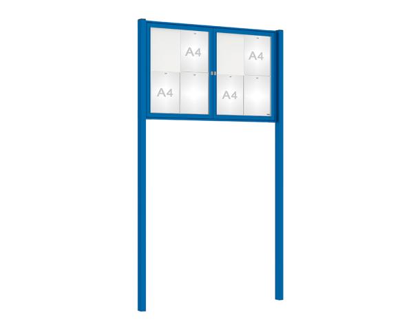 Schaukasten Tradition mit Pfosten Farbe:RAL 5010|Abmessungen:8 A4 - B 1200 x H 750 mm - 2-flügellig|Pfosten:Pfosten-Set zum Einbetonieren