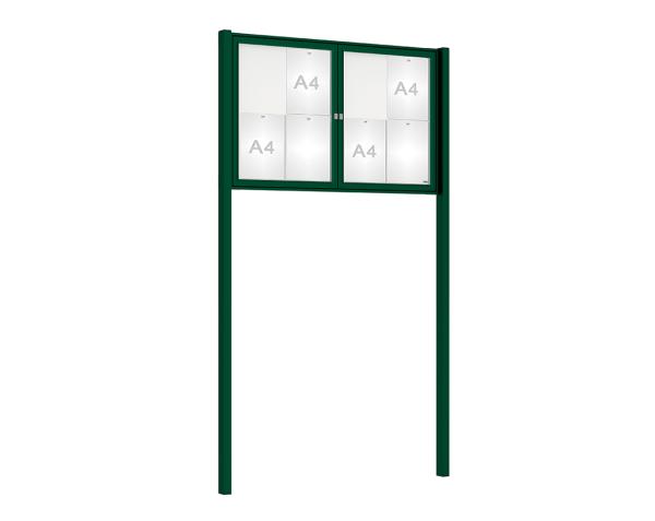 Schaukasten Tradition mit Pfosten Farbe:RAL 6005|Abmessungen:8 A4 - B 1200 x H 750 mm - 2-flügellig|Pfosten:Pfosten-Set zum Einbetonieren