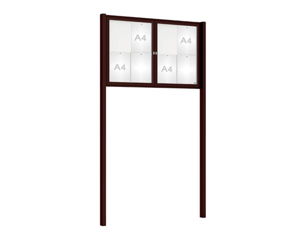 Schaukasten Tradition mit Pfosten Farbe:RAL 8017|Abmessungen:8 A4 - B 1200 x H 750 mm - 2-flügellig|Pfosten:Pfosten-Set zum Einbetonieren