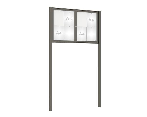 Schaukasten Tradition mit Pfosten Farbe:Procity grau|Abmessungen:8 A4 - B 1200 x H 750 mm - 2-flügellig|Pfosten:Pfosten-Set zum Einbetonieren