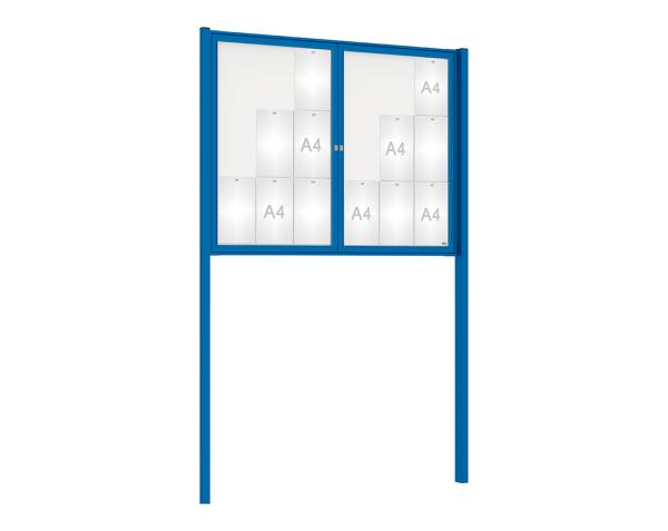 Schaukasten Tradition mit Pfosten Farbe:RAL 5010|Abmessungen:18 A4 - B 1400 x H 1050 mm - 2-flügelig|Pfosten:Pfosten-Set zum Einbetonieren
