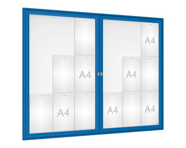 Schaukasten Tradition Farbe:RAL 5010|Abmessungen:18 A4 - B 1400 x H 1050 mm