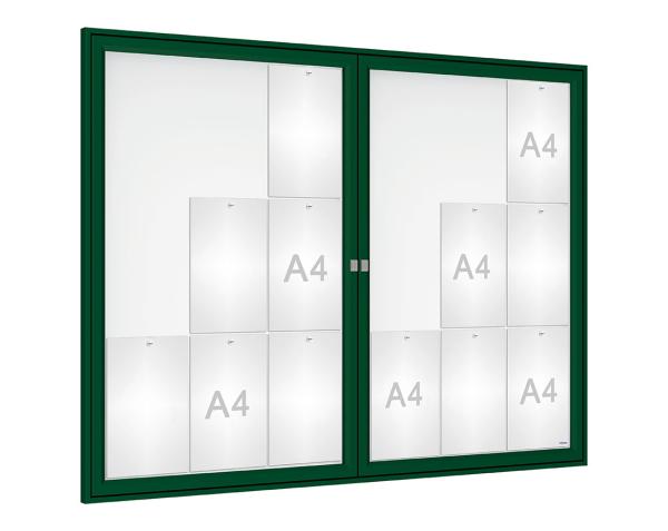 Schaukasten Tradition Farbe:RAL 6005|Abmessungen:18 A4 - B 1400 x H 1050 mm