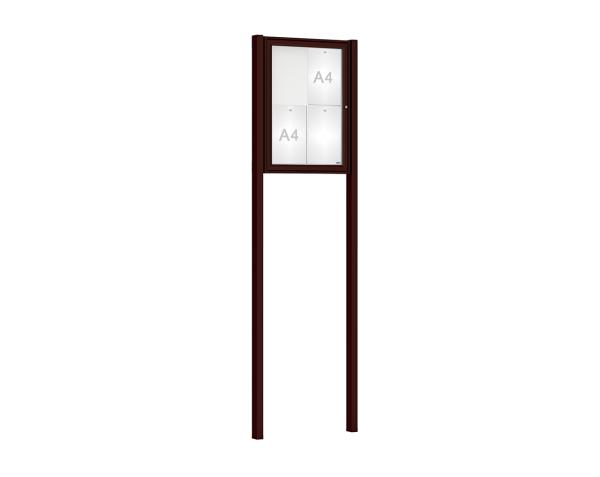 Schaukasten Klassik mit Pfosten Farbe:RAL 8017|Abmessungen:4 A4 - B 550 x H 750 mm - Flügeltür|Pfosten:Mittelpfosten zum Einbetonieren