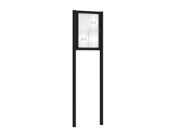 Schaukasten Klassik mit Pfosten Farbe:RAL 9005|Abmessungen:4 A4 - B 550 x H 750 mm - Flügeltür|Pfosten:Pfosten-Set zum Einbetonieren