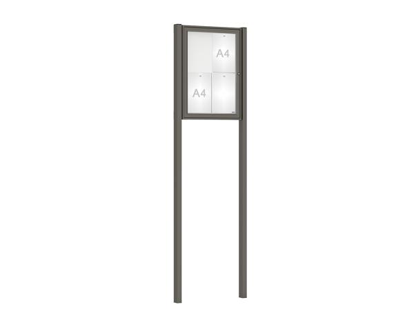 Schaukasten Klassik mit Pfosten Farbe:Procity grau|Abmessungen:4 A4 - B 550 x H 750 mm - Flügeltür|Pfosten:Mittelpfosten zum Einbetonieren
