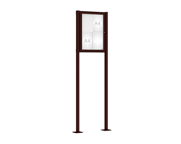 Schaukasten Klassik mit Pfosten Farbe:RAL 8017|Abmessungen:4 A4 - B 550 x H 750 mm - Flügeltür|Pfosten:Pfosten-Set auf Bodenplatten