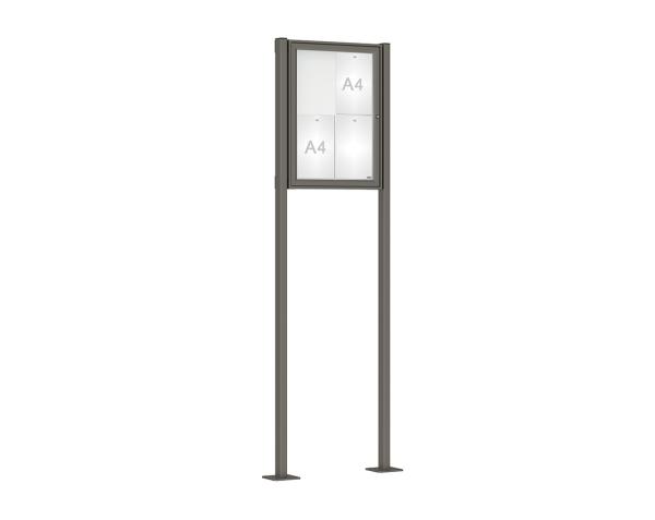 Schaukasten Klassik mit Pfosten Farbe:Procity grau|Abmessungen:4 A4 - B 550 x H 750 mm - Flügeltür|Pfosten:Pfosten-Set auf Bodenplatten