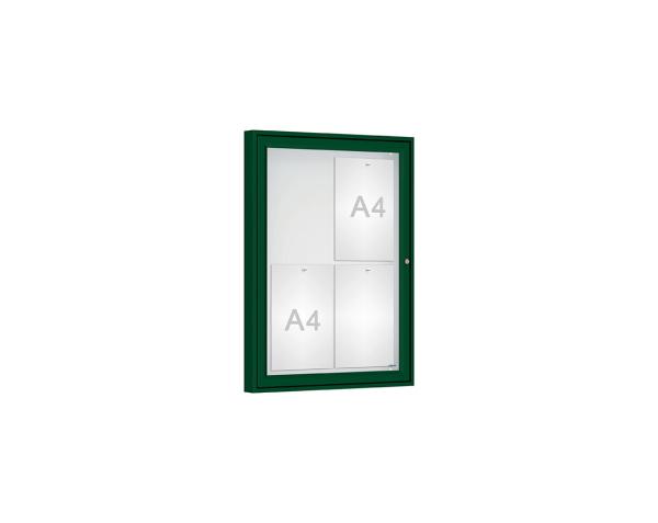 Schaukasten Klassik Farbe:RAL 6005|Verglasung:Plexichocs|Abmessungen:4 A4 - B 550 x H 750 mm