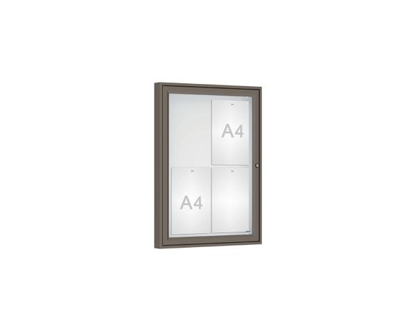 Schaukasten Klassik Farbe:Procity grau|Verglasung:Plexichocs|Abmessungen:4 A4 - B 550 x H 750 mm