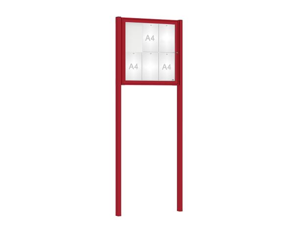 Schaukasten Klassik mit Pfosten Farbe:RAL 3004|Abmessungen:6 A4 - B 750 x H 750 mm - Flügeltür|Pfosten:Pfosten-Set zum Einbetonieren