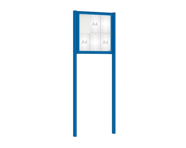 Schaukasten Klassik mit Pfosten Farbe:RAL 5010|Abmessungen:6 A4 - B 750 x H 750 mm - Flügeltür|Pfosten:Mittelpfosten zum Einbetonieren