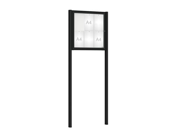 Schaukasten Klassik mit Pfosten Farbe:RAL 9005|Abmessungen:6 A4 - B 750 x H 750 mm - Flügeltür|Pfosten:Pfosten-Set zum Einbetonieren