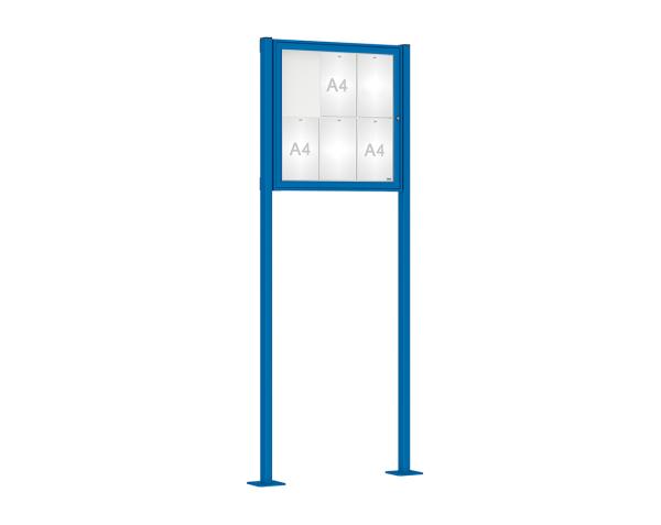 Schaukasten Klassik mit Pfosten Farbe:RAL 5010|Abmessungen:6 A4 - B 750 x H 750 mm - Flügeltür|Pfosten:Pfosten-Set auf Bodenplatten