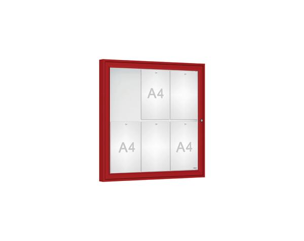 Schaukasten Klassik Farbe:RAL 3004|Verglasung:Plexichocs|Abmessungen:6 A4 - B 750 x H 750 mm