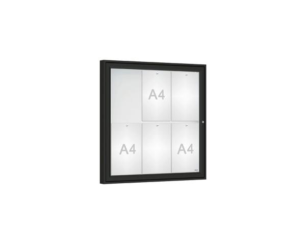 Schaukasten Klassik Farbe:RAL 9005|Verglasung:Plexichocs|Abmessungen:6 A4 - B 750 x H 750 mm