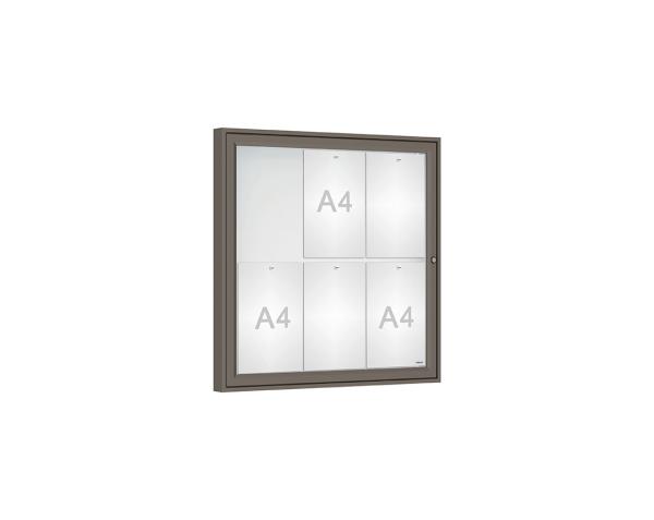 Schaukasten Klassik Farbe:Procity grau|Verglasung:Plexichocs|Abmessungen:6 A4 - B 750 x H 750 mm