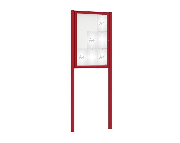 Schaukasten Klassik mit Pfosten Farbe:RAL 3004|Abmessungen:9 A4 - B 750 x H 1050 mm - Flügeltür|Pfosten:Pfosten-Set zum Einbetonieren