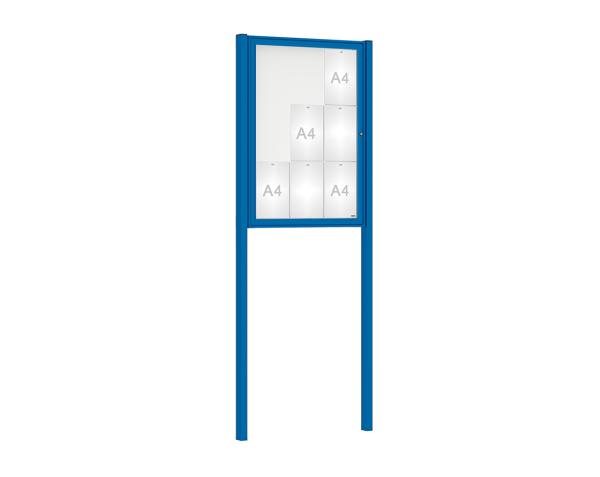 Schaukasten Klassik mit Pfosten Farbe:RAL 5010|Abmessungen:9 A4 - B 750 x H 1050 mm - Flügeltür|Pfosten:Pfosten-Set zum Einbetonieren
