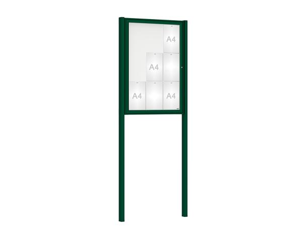 Schaukasten Klassik mit Pfosten Farbe:RAL 6005|Abmessungen:9 A4 - B 750 x H 1050 mm - Flügeltür|Pfosten:Pfosten-Set zum Einbetonieren