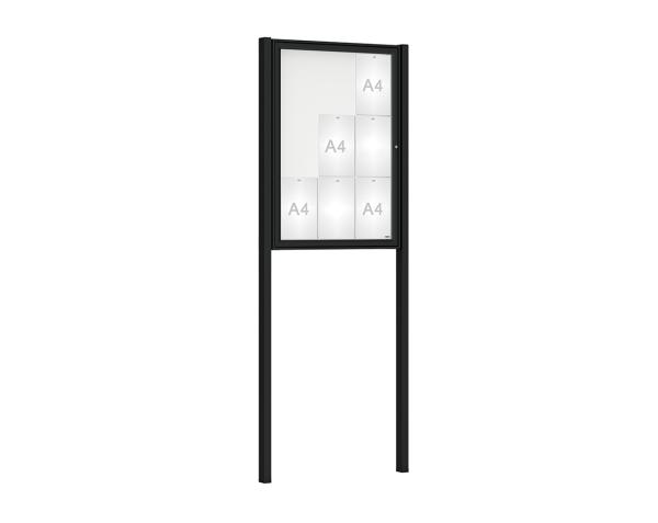 Schaukasten Klassik mit Pfosten Farbe:RAL 9005|Abmessungen:9 A4 - B 750 x H 1050 mm - Flügeltür|Pfosten:Mittelpfosten zum Einbetonieren