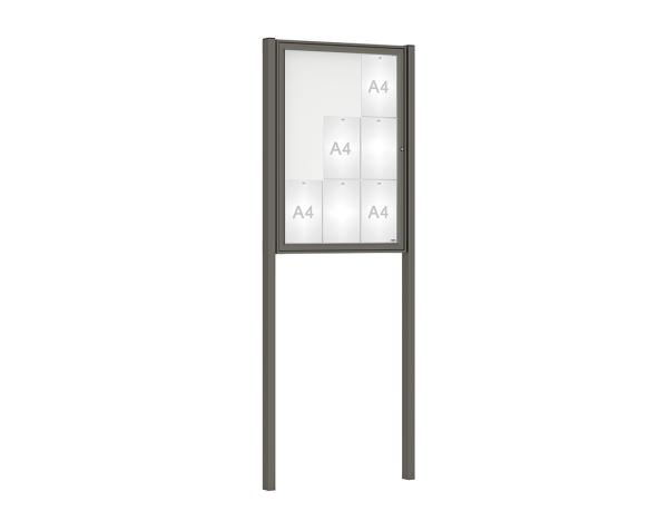 Schaukasten Klassik mit Pfosten Farbe:Procity grau|Abmessungen:9 A4 - B 750 x H 1050 mm - Flügeltür|Pfosten:Pfosten-Set zum Einbetonieren
