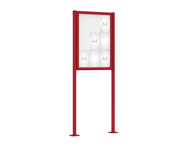 Schaukasten Klassik mit Pfosten Farbe:RAL 3004|Abmessungen:9 A4 - B 750 x H 1050 mm - Flügeltür|Pfosten:Pfosten-Set auf Bodenplatten