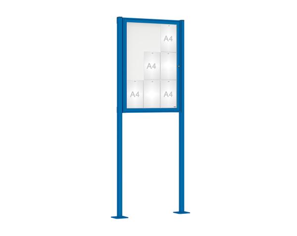 Schaukasten Klassik mit Pfosten Farbe:RAL 5010|Abmessungen:9 A4 - B 750 x H 1050 mm - Flügeltür|Pfosten:Pfosten-Set auf Bodenplatten