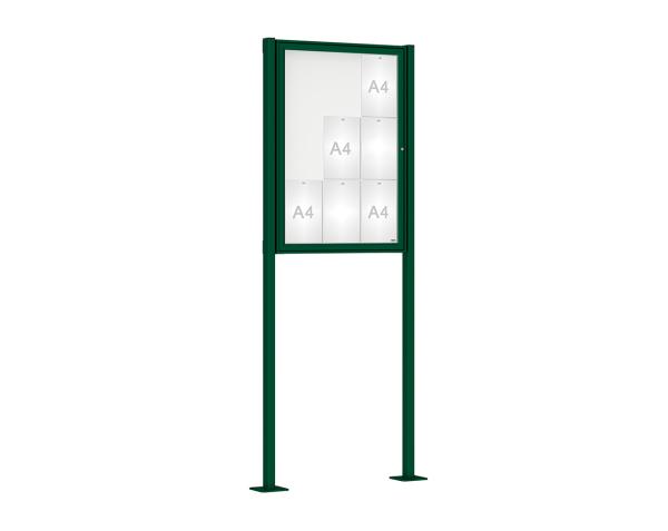 Schaukasten Klassik mit Pfosten Farbe:RAL 6005|Abmessungen:9 A4 - B 750 x H 1050 mm - Flügeltür|Pfosten:Pfosten-Set auf Bodenplatten