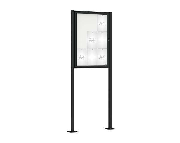 Schaukasten Klassik mit Pfosten Farbe:RAL 9005|Abmessungen:9 A4 - B 750 x H 1050 mm - Flügeltür|Pfosten:Pfosten-Set auf Bodenplatten