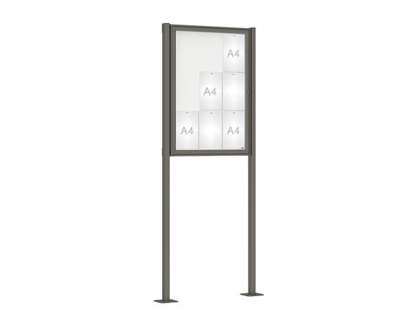 Schaukasten Klassik mit Pfosten Farbe:Procity grau|Abmessungen:9 A4 - B 750 x H 1050 mm - Flügeltür|Pfosten:Pfosten-Set auf Bodenplatten