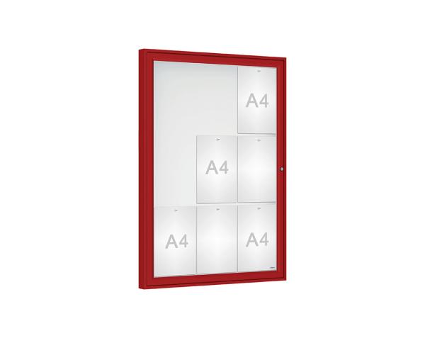 Schaukasten Klassik Farbe:RAL 3004|Verglasung:Plexichocs|Abmessungen:9 A4 - B 750 x H 1050 mm