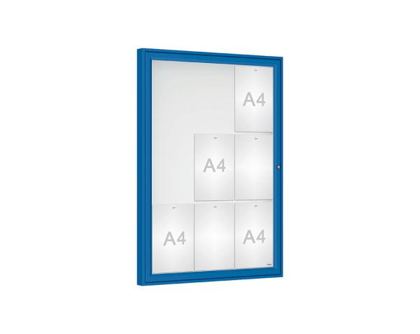 Schaukasten Klassik Farbe:RAL 5010|Verglasung:Plexichocs|Abmessungen:9 A4 - B 750 x H 1050 mm