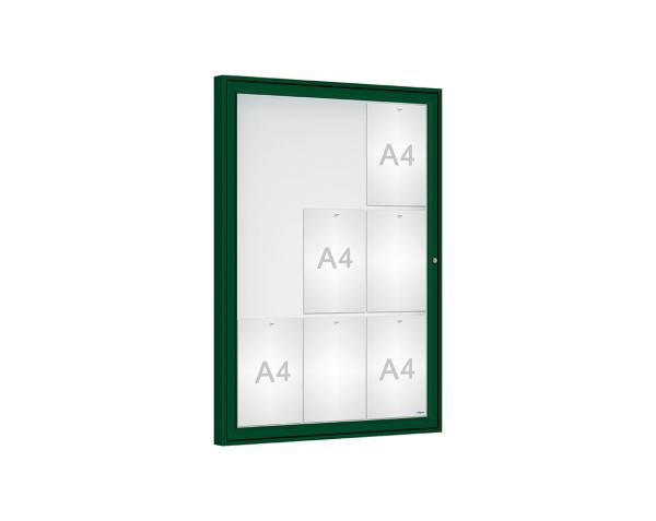 Schaukasten Klassik Farbe:RAL 6005|Verglasung:Plexichocs|Abmessungen:9 A4 - B 750 x H 1050 mm