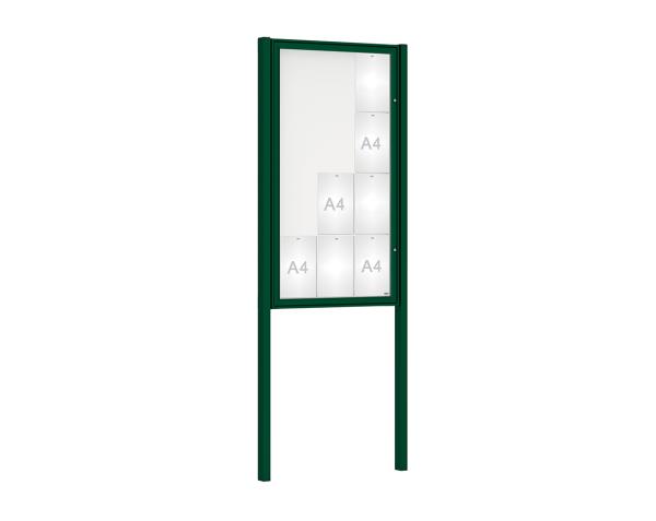 Schaukasten Klassik mit Pfosten Farbe:RAL 6005|Abmessungen:12 A4 - B 750 x H 1350 mm - Flügeltür|Pfosten:Mittelpfosten zum Einbetonieren