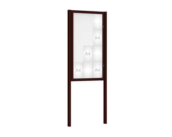 Schaukasten Klassik mit Pfosten Farbe:RAL 8017|Abmessungen:12 A4 - B 750 x H 1350 mm - Flügeltür|Pfosten:Pfosten-Set zum Einbetonieren