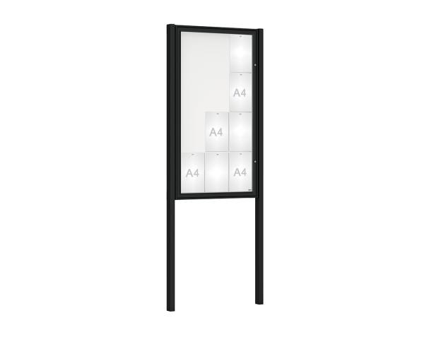 Schaukasten Klassik mit Pfosten Farbe:RAL 9005|Abmessungen:12 A4 - B 750 x H 1350 mm - Flügeltür|Pfosten:Pfosten-Set zum Einbetonieren