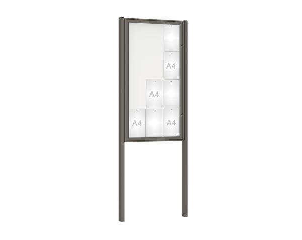 Schaukasten Klassik mit Pfosten Farbe:Procity grau|Abmessungen:12 A4 - B 750 x H 1350 mm - Flügeltür|Pfosten:Pfosten-Set zum Einbetonieren