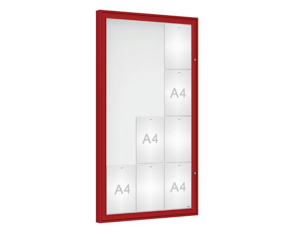 Schaukasten Klassik Farbe:RAL 3004|Verglasung:Plexichocs|Abmessungen:12 A4 – B 750 x H 1350 mm