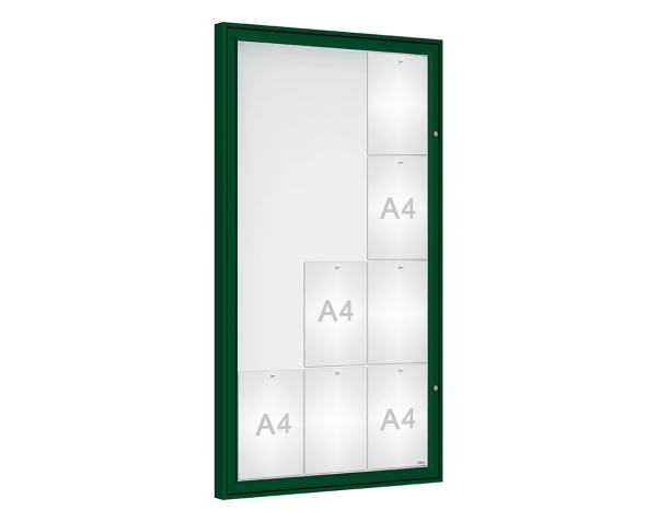 Schaukasten Klassik Farbe:RAL 6005|Verglasung:Plexichocs|Abmessungen:12 A4 – B 750 x H 1350 mm