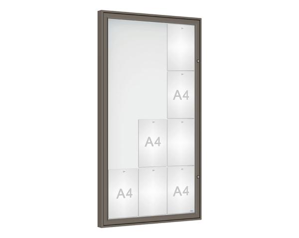 Schaukasten Klassik Farbe:Procity grau|Verglasung:Plexichocs|Abmessungen:12 A4 – B 750 x H 1350 mm