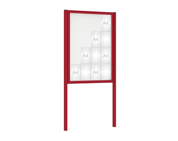 Schaukasten Klassik mit Pfosten Farbe:RAL 3004|Abmessungen:16 A4 - B 1000 x H 1350 mm - Flügeltür|Pfosten:Mittelpfosten zum Einbetonieren