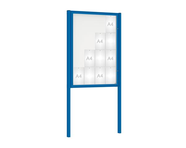 Schaukasten Klassik mit Pfosten Farbe:RAL 5010|Abmessungen:16 A4 - B 1000 x H 1350 mm - Flügeltür|Pfosten:Pfosten-Set zum Einbetonieren