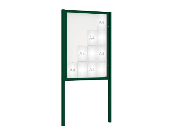 Schaukasten Klassik mit Pfosten Farbe:RAL 6005|Abmessungen:16 A4 - B 1000 x H 1350 mm - Flügeltür|Pfosten:Mittelpfosten zum Einbetonieren