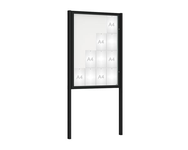 Schaukasten Klassik mit Pfosten Farbe:RAL 9005|Abmessungen:16 A4 - B 1000 x H 1350 mm - Flügeltür|Pfosten:Pfosten-Set zum Einbetonieren