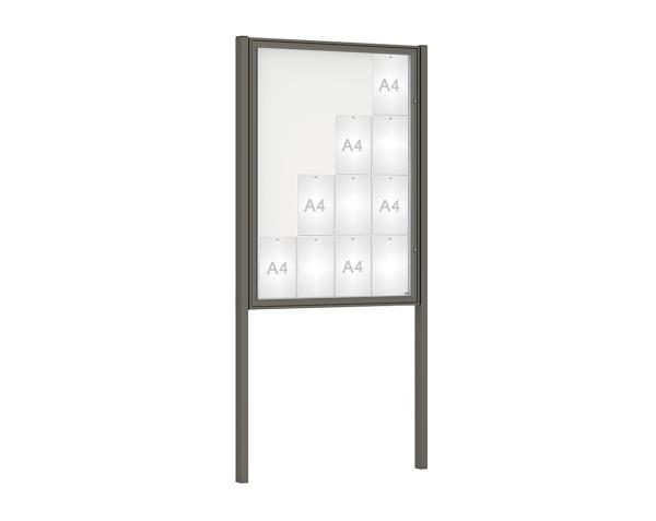 Schaukasten Klassik mit Pfosten Farbe:Procity grau|Abmessungen:16 A4 - B 1000 x H 1350 mm - Flügeltür|Pfosten:Mittelpfosten zum Einbetonieren